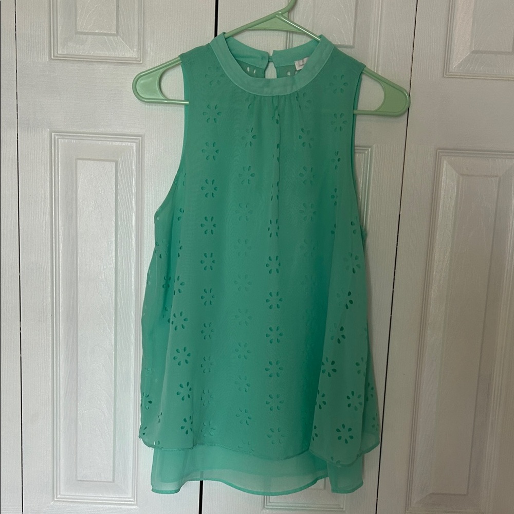 Charming Charlie Mint Green Eyelet Chiffon Sleeveless Camisole